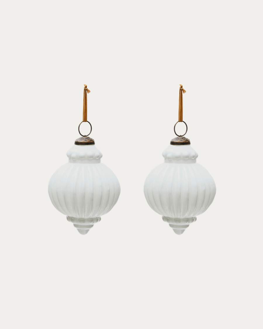 Irlo set of 2 Christmas baubles made of white recycled glass, Ø 10 cm