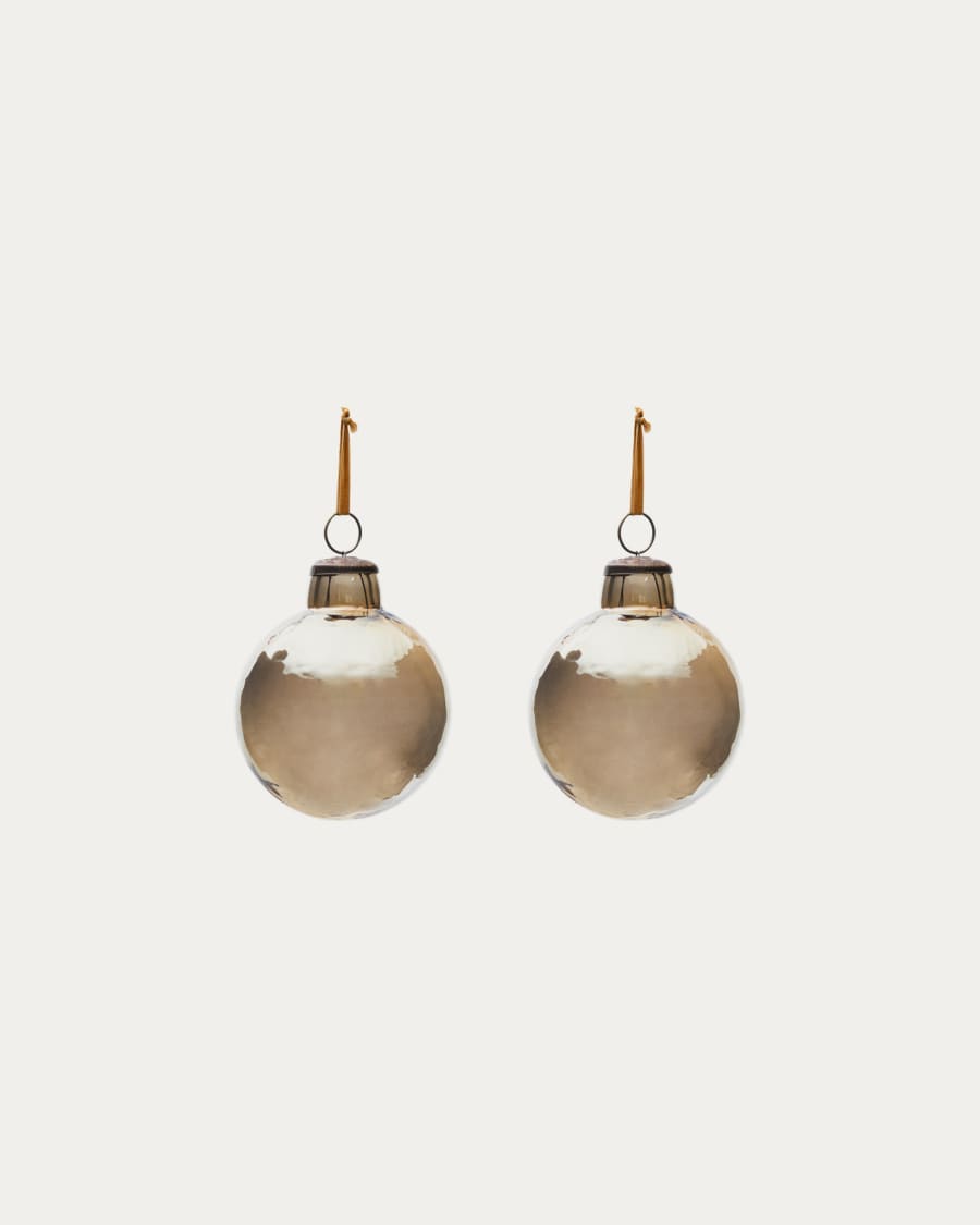 Piril set of 2 Christmas baubles made of brown recycled glass, Ø 10 cm