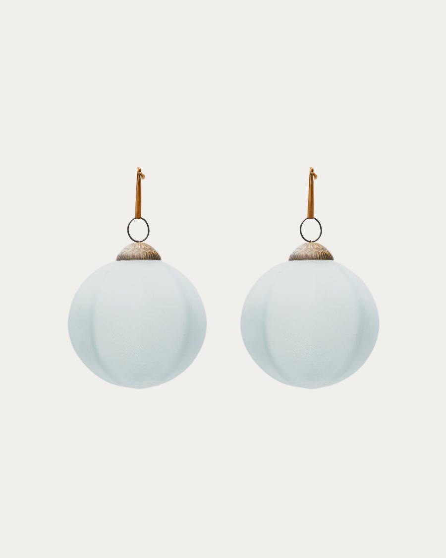 Talve set of 2 Christmas baubles made of white recycled glass, Ø 10 cm