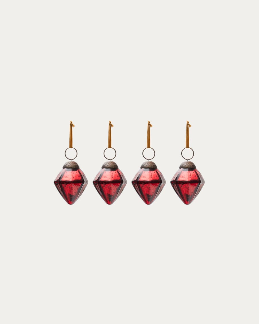 Argin set of 4 hanging ornaments made of red recycled glass, 6 cm