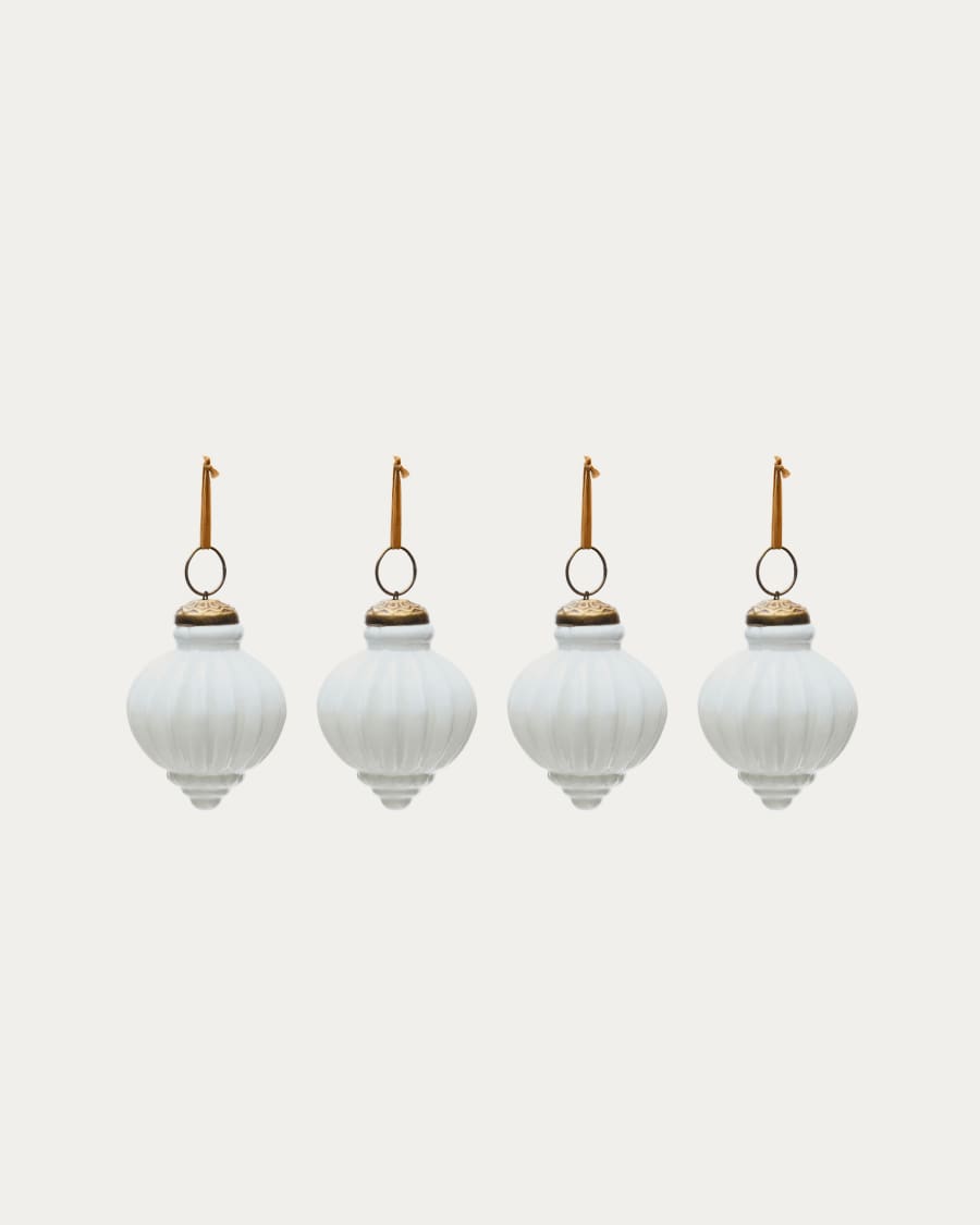 Irlo set of 4 Christmas baubles made of white recycled glass, Ø 8 cm