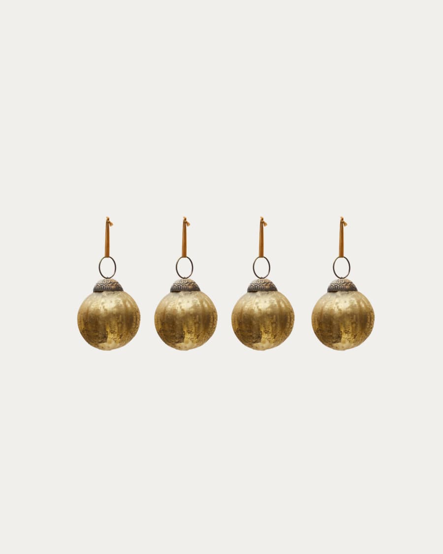 Elur set of 4 small Christmas baubles made of gold recycled glass, Ø 6 cm