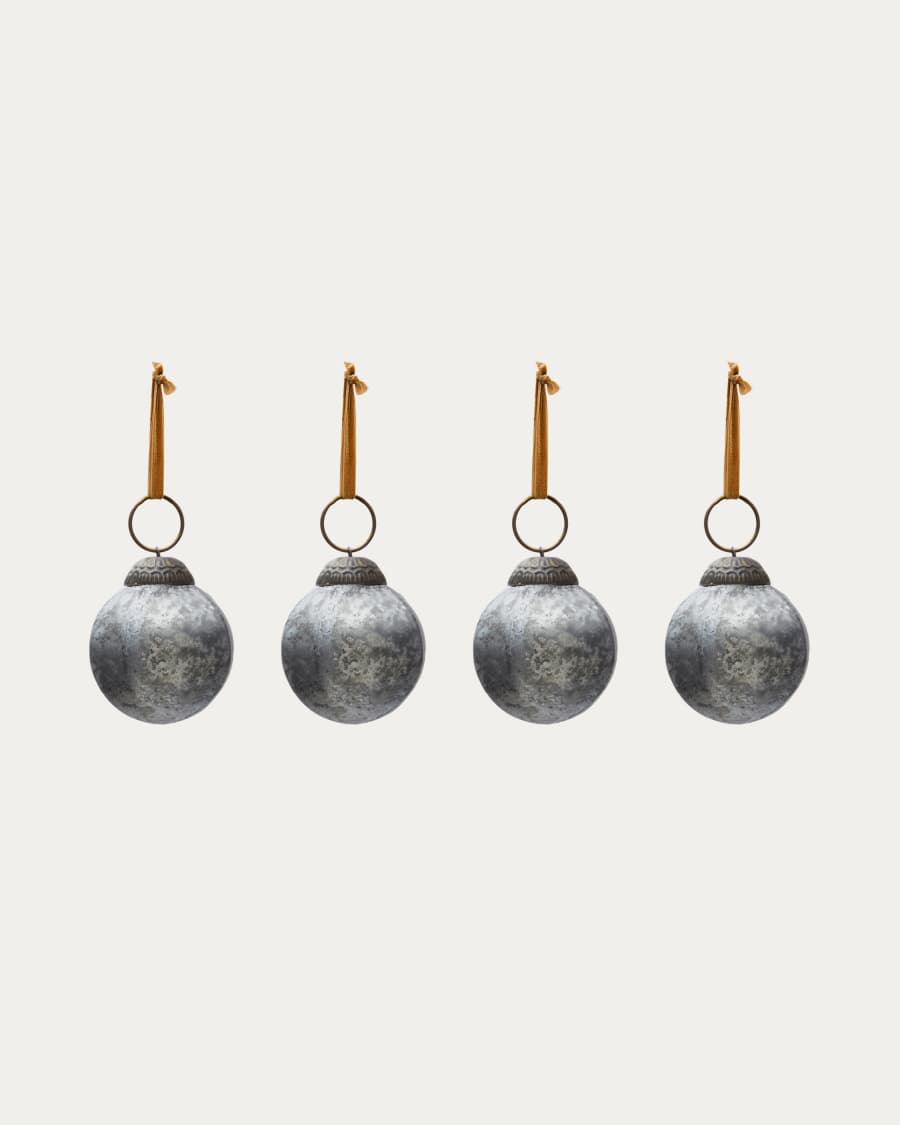 Blama set of 4 Christmas baubles made of silver recycled glass, Ø 6 cm