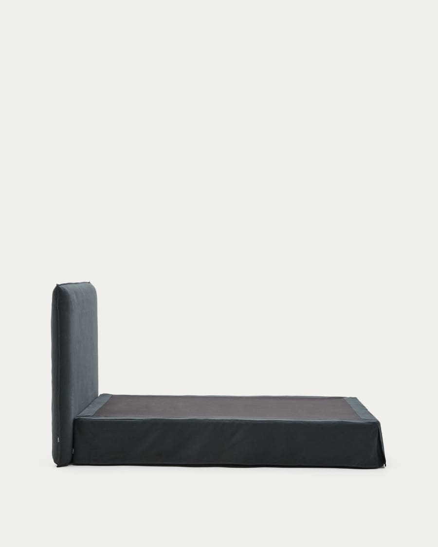 Anthracite grey linen and cotton Jaira bed with removable cover for a 150 x 190 cm FSC Mix Credit mattress