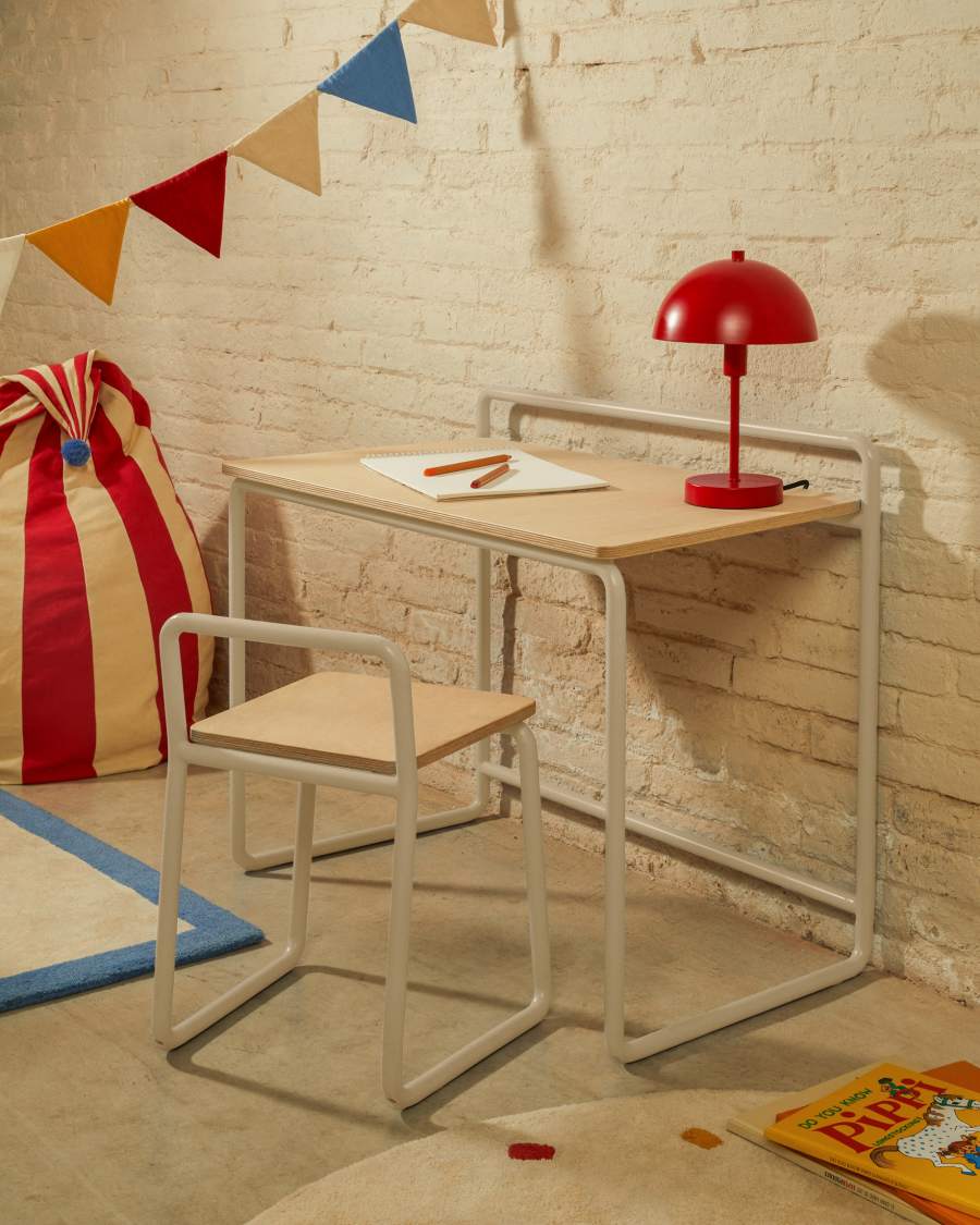 Sedia Tinn in impiallacciatura di frassino e struttura in metallo beige