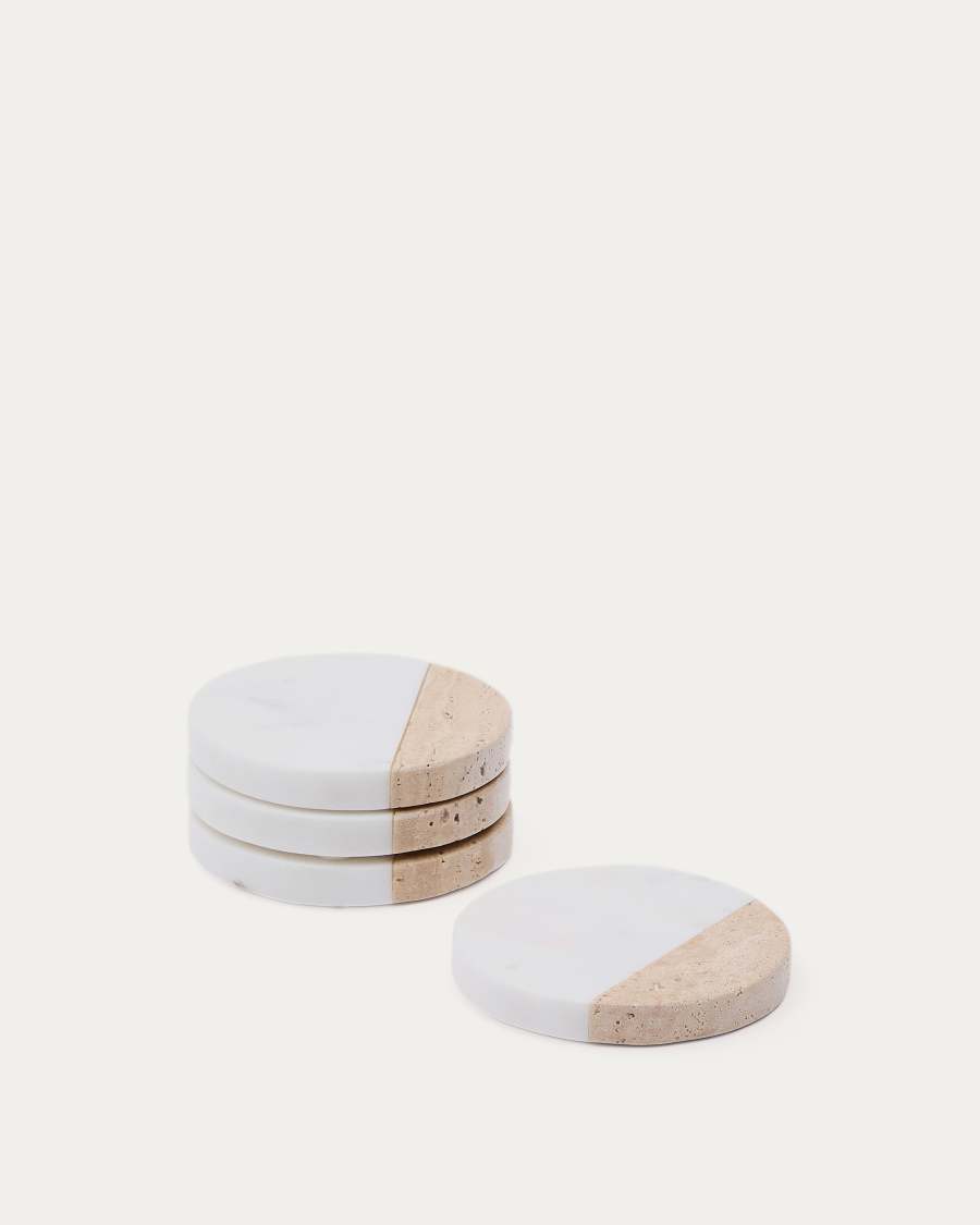 Nivol set of 4 coasters in white marble and travertine