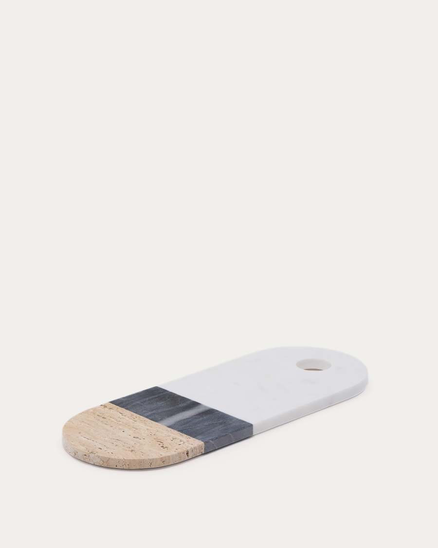 Nivol large serving board in white and black marble and travertine
