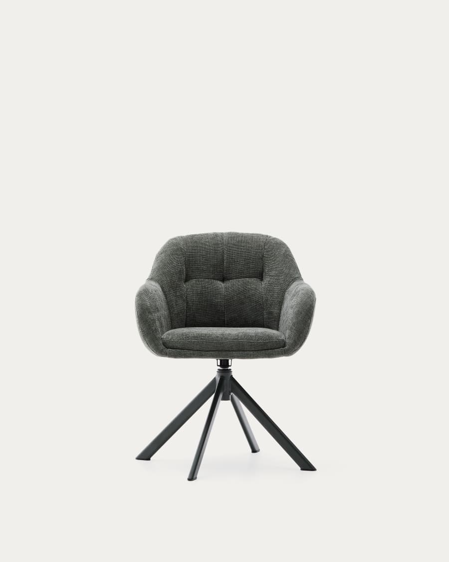 Sedia girevole Dorina di ciniglia verde e gambe in acciaio con finitura verder