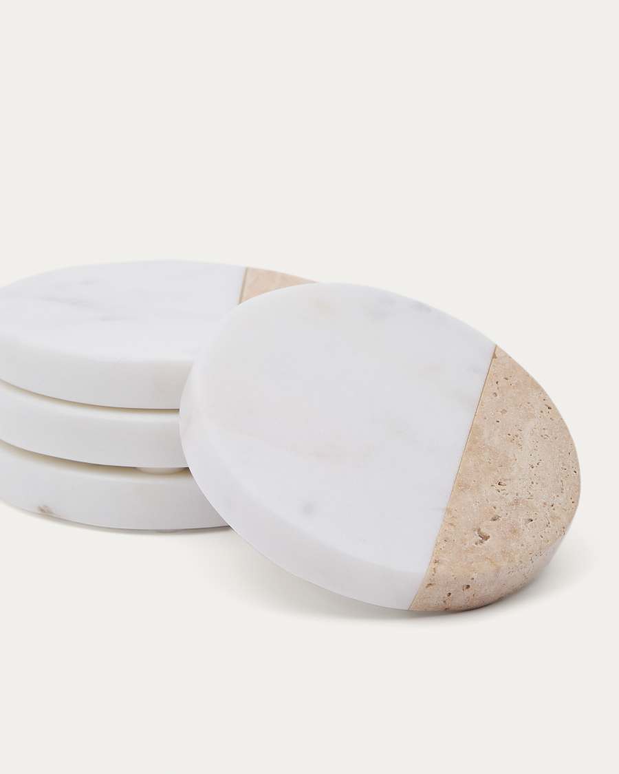 Nivol set of 4 coasters in white marble and travertine