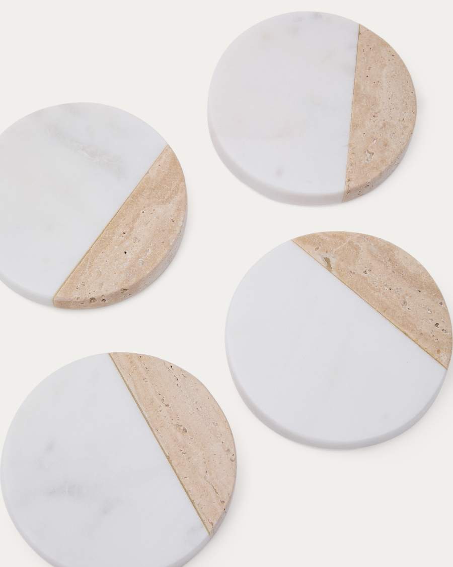 Nivol set of 4 coasters in white marble and travertine
