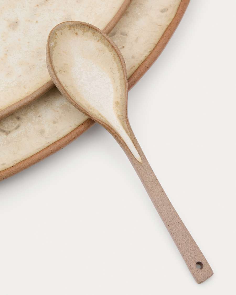 Lot Zunel de 2 assiettes et une cuillère en céramique beige