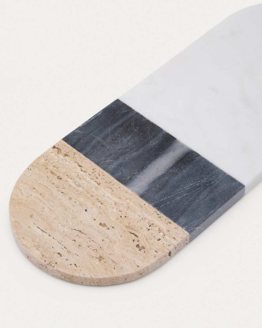 Nivol large serving board in white and black marble and travertine