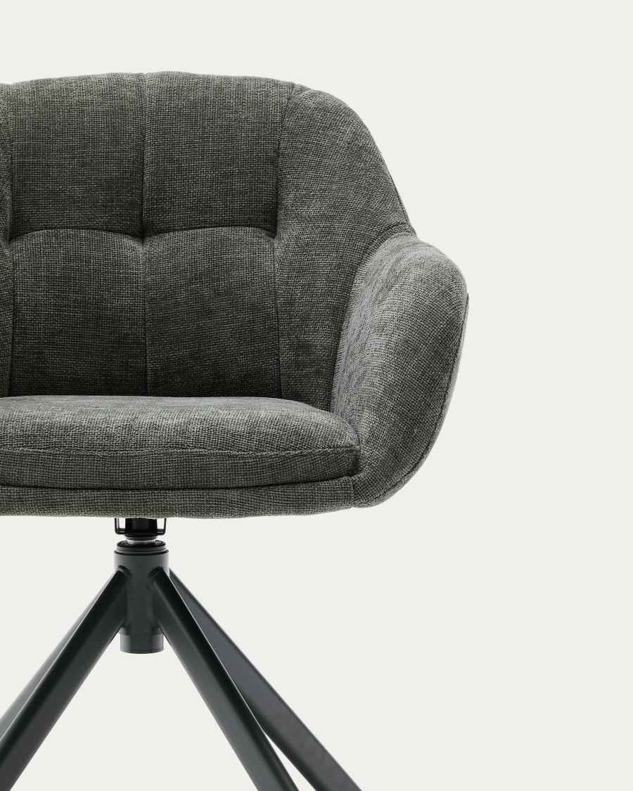 Sedia girevole Dorina di ciniglia verde e gambe in acciaio con finitura verder