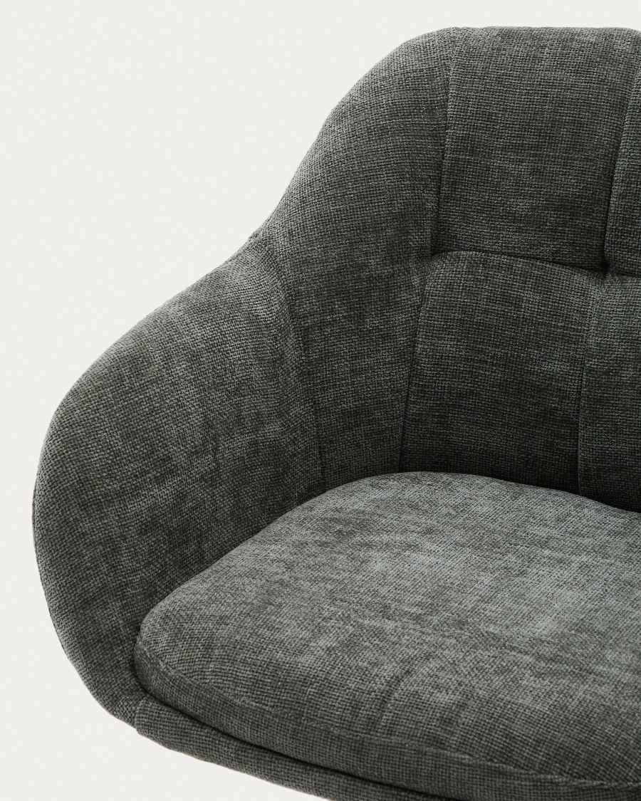 Sedia girevole Dorina di ciniglia verde e gambe in acciaio con finitura verder