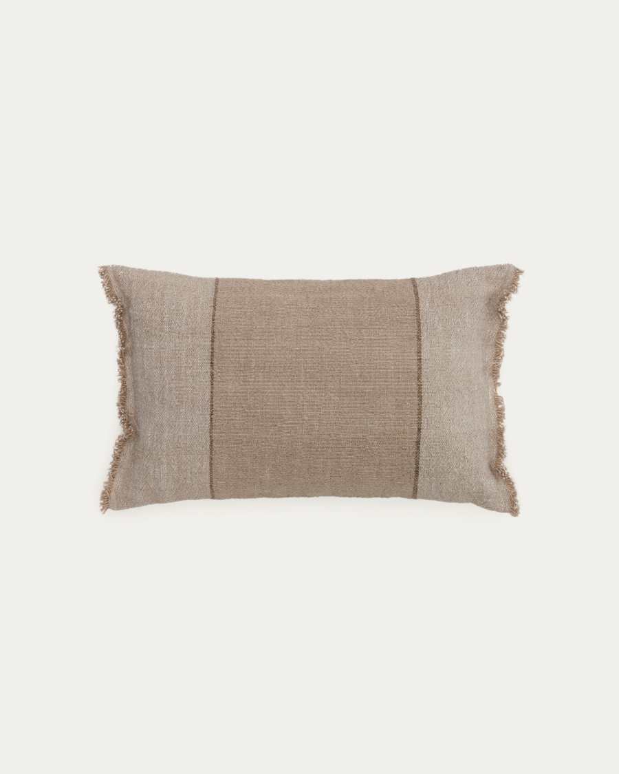 Lorin beige linen cushion cover with fringing 30 x 50cm