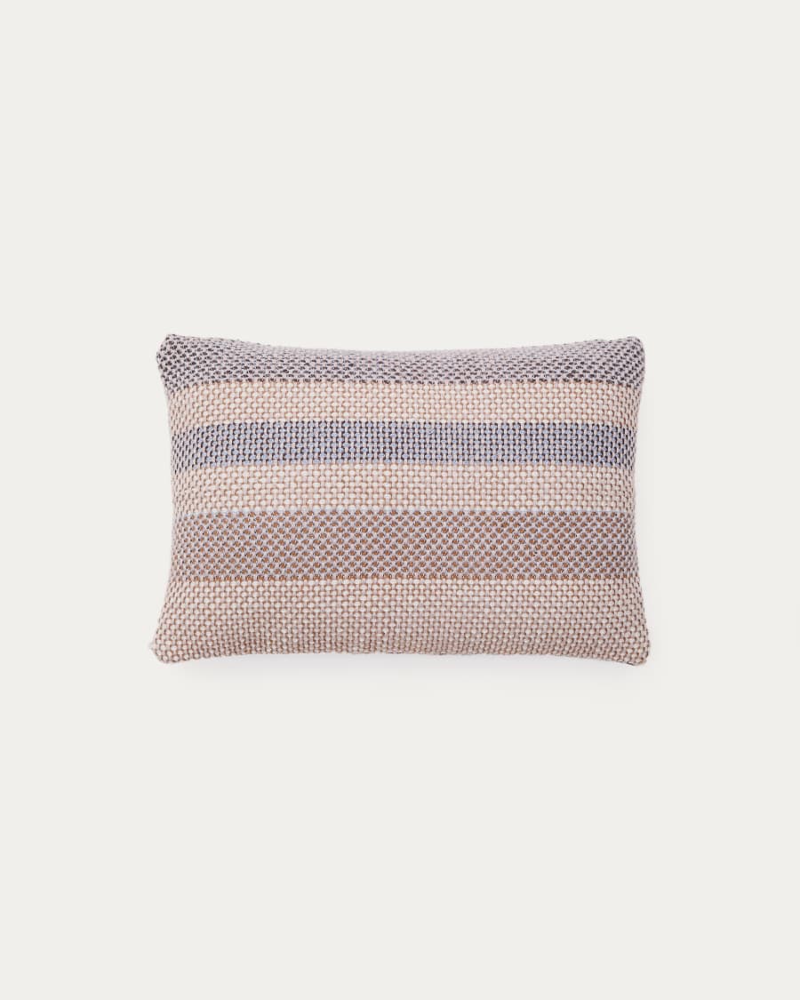Housse de coussin Lunet 100% PET à rayures beige et bleu 40 x 60 cm