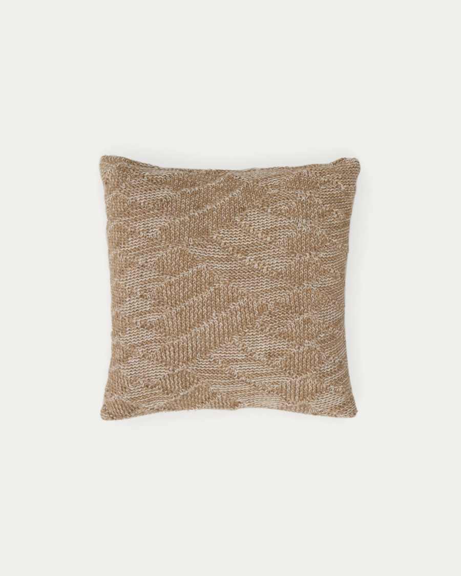 Melyan beige jacquard cotton and jute cushion cover 45 x 45cm