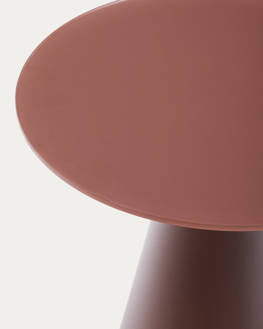 Wilshire side table with frosted tempered glass and matt terracotta painted steel finish Ø50cm
