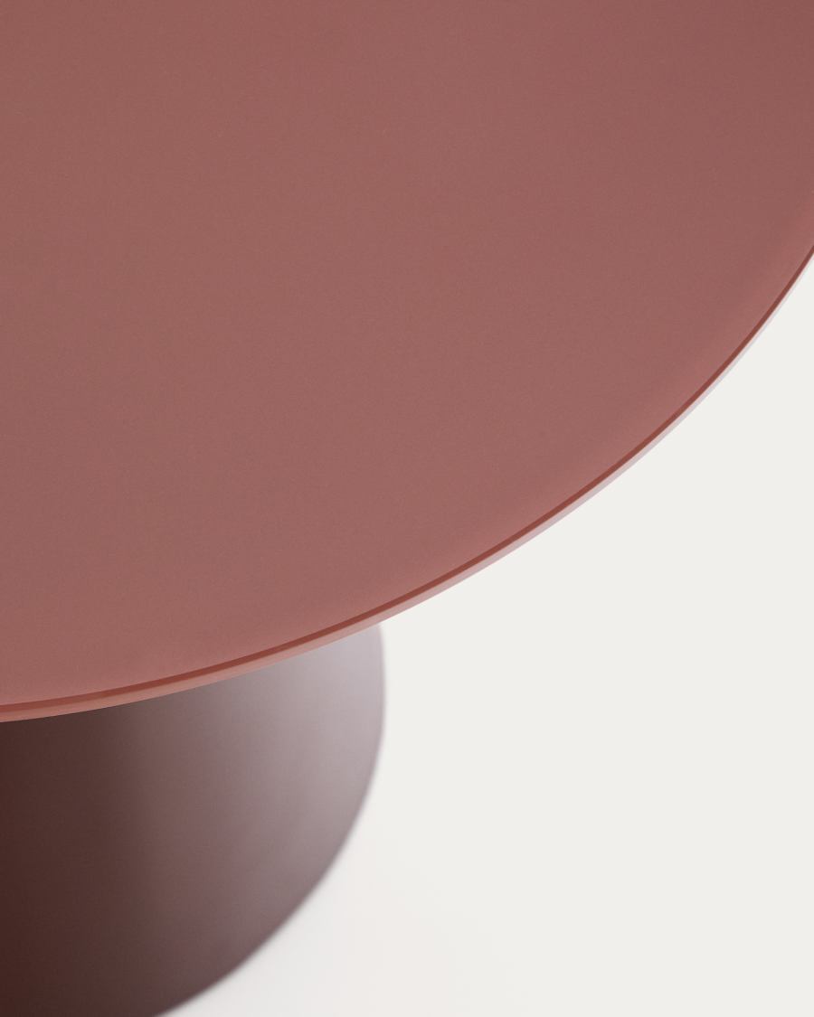 Wilshire side table with frosted tempered glass and matt terracotta painted steel finish Ø50cm