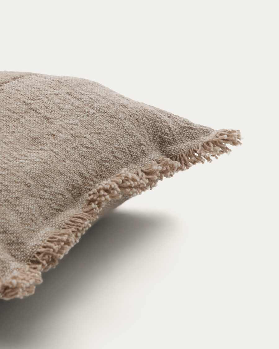 Lorin beige linen cushion cover with fringing 30 x 50cm