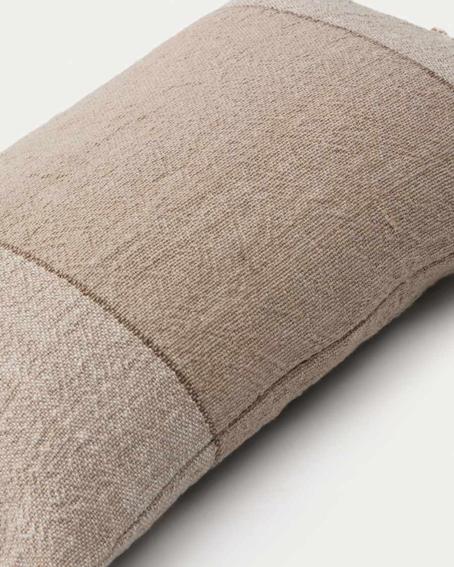 Lorin beige linen cushion cover with fringing 30 x 50cm