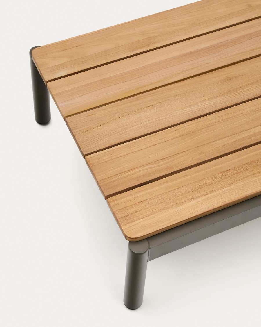 Sorells coffee table in green aluminum and teak wood 52,4 x 91 cm FSC 100%