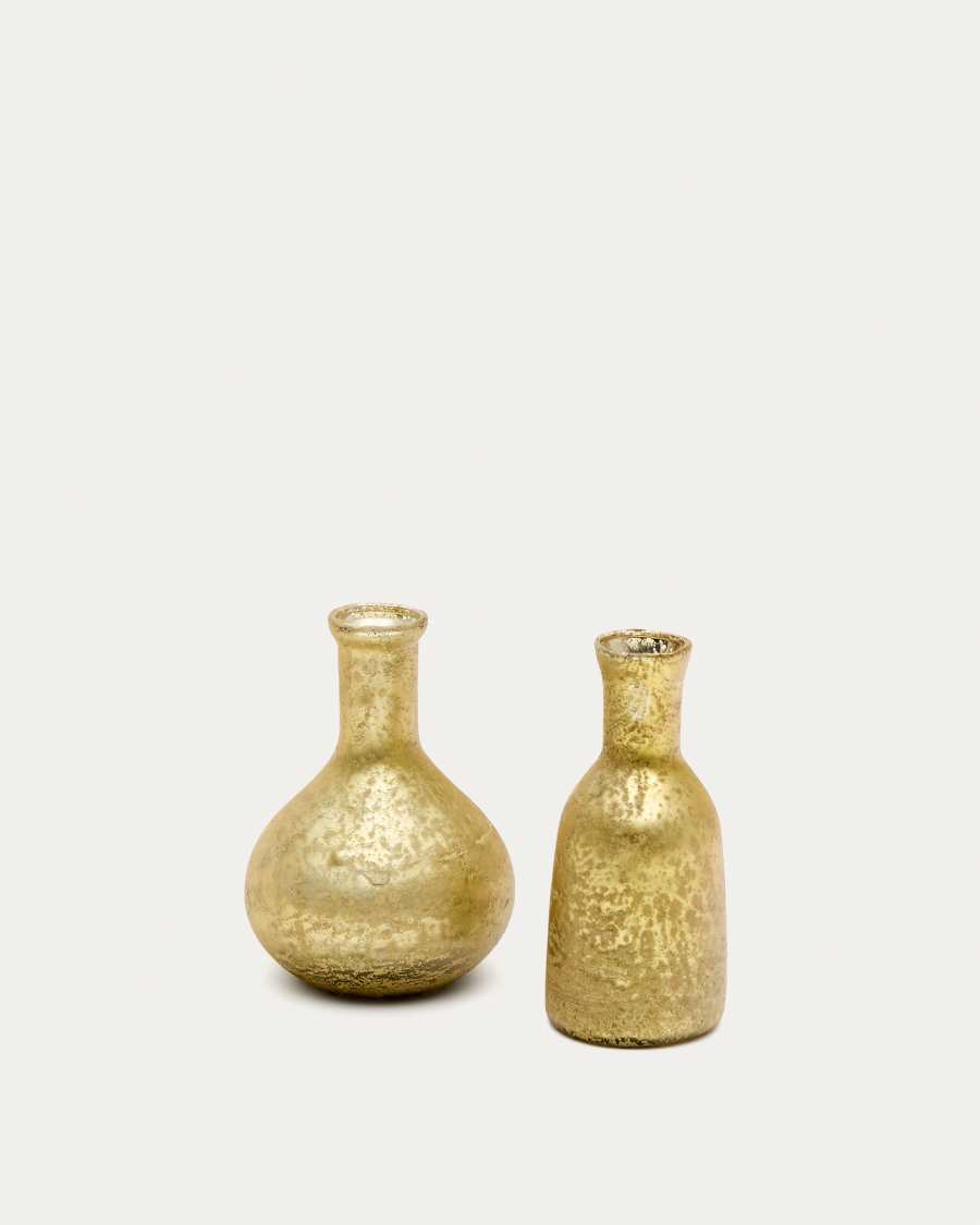 Set Deila di 2 vasi in vetro riciclato dorati 10 cm