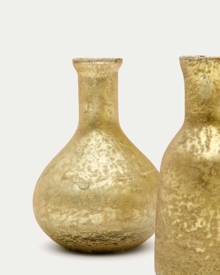 Set Deila di 2 vasi in vetro riciclato dorati 10 cm