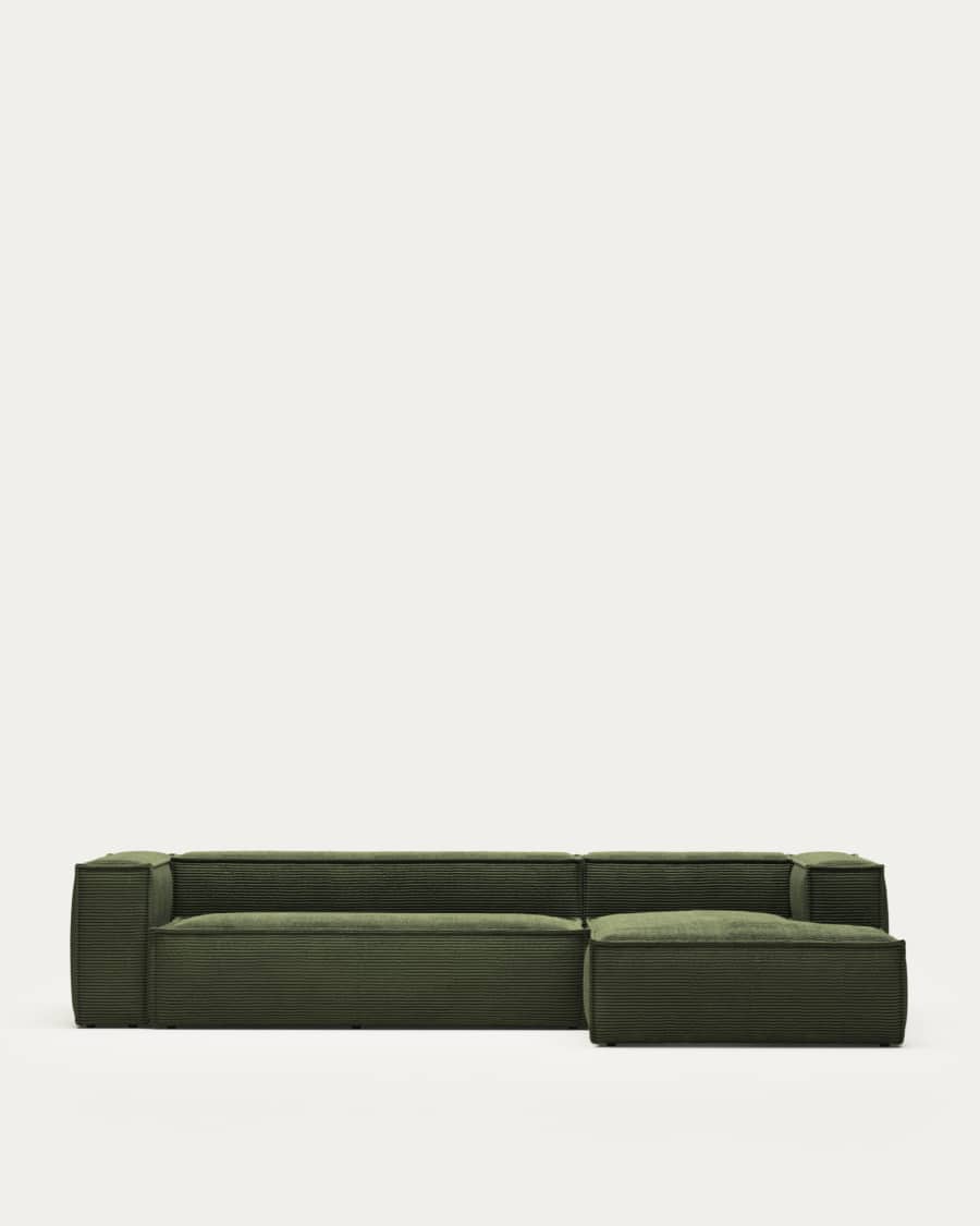 Blok 4-seater sofa with right chaise longue thick green corduroy 330 cm