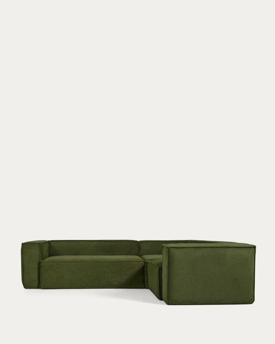 Blok 3-seater corner sofa thick green corduroy 290 x 230 cm / 230 x 290 cm