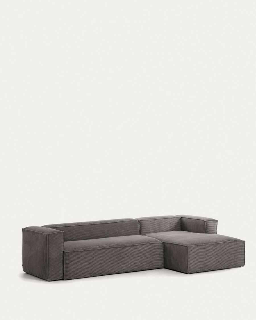 Blok 4-seater sofa with right chaise longue thick grey corduroy 330 cm