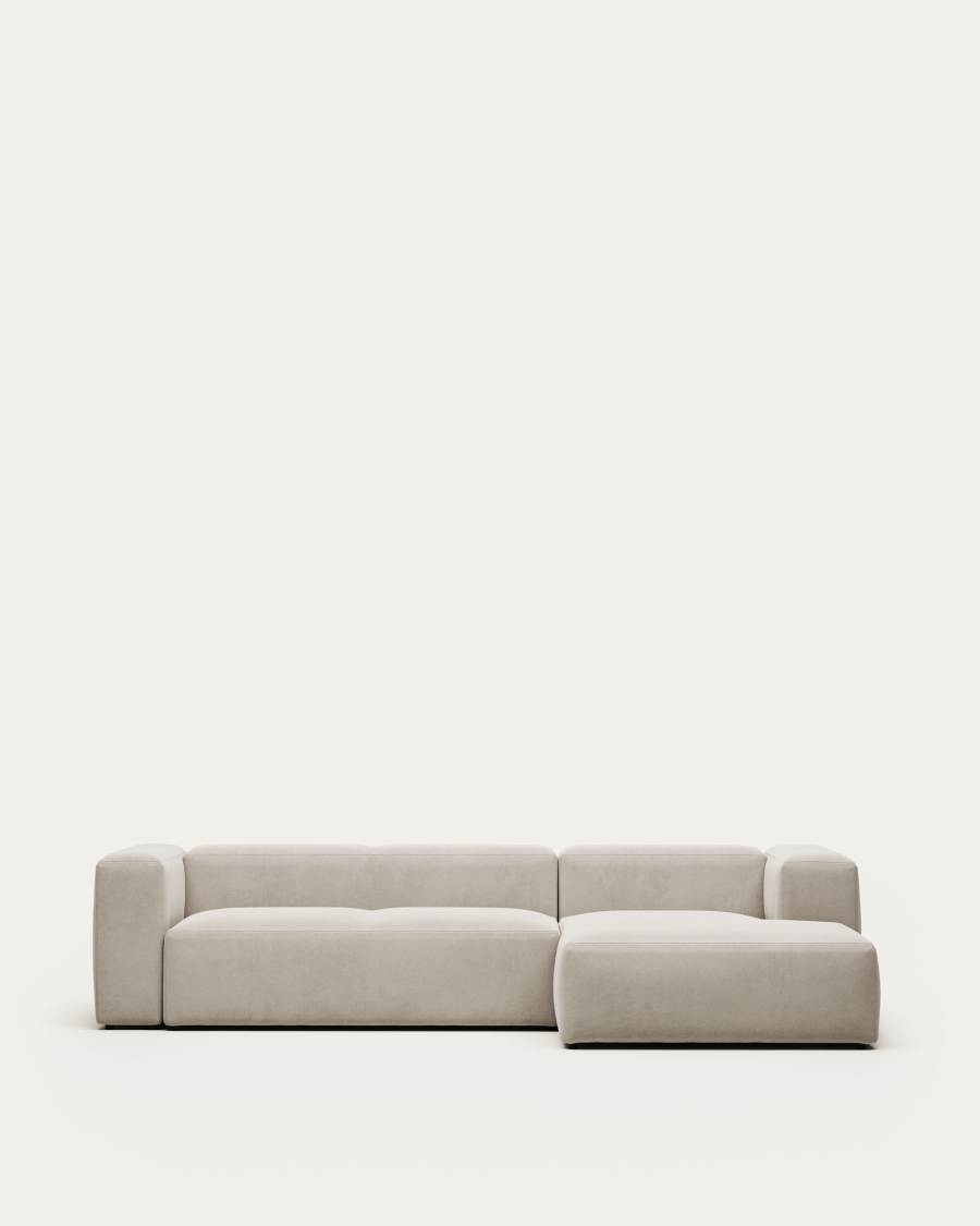 Blok 3-seater sofa with right chaise longue beige chenille 300 cm