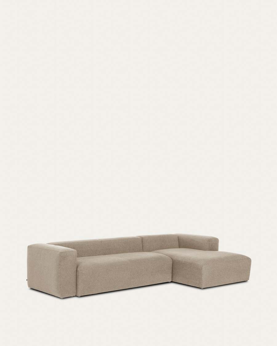 Blok 4-seater sofa with right chaise longue beige chenille 330 cm