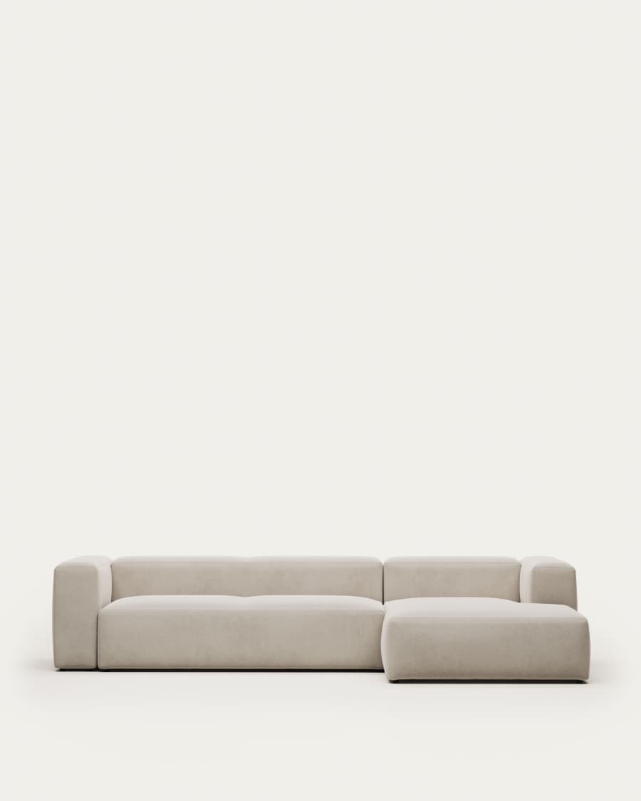 Blok 4-seater sofa with right chaise longue beige chenille 330 cm