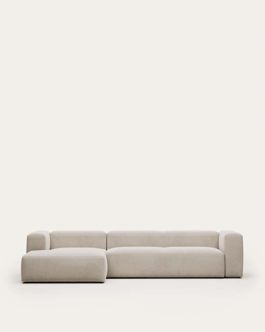 Blok 4-seater sofa with left chaise longue beige chenille 330 cm
