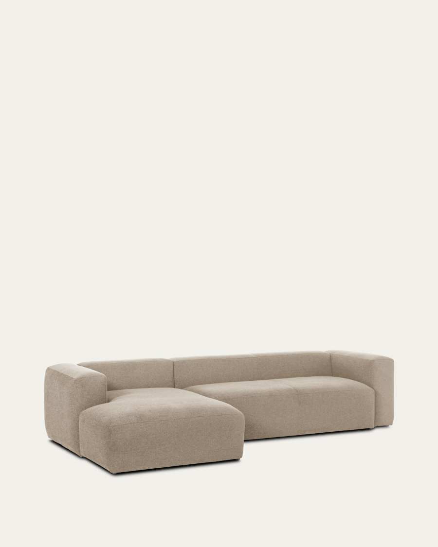 Blok 4-seater sofa with left chaise longue beige chenille 330 cm