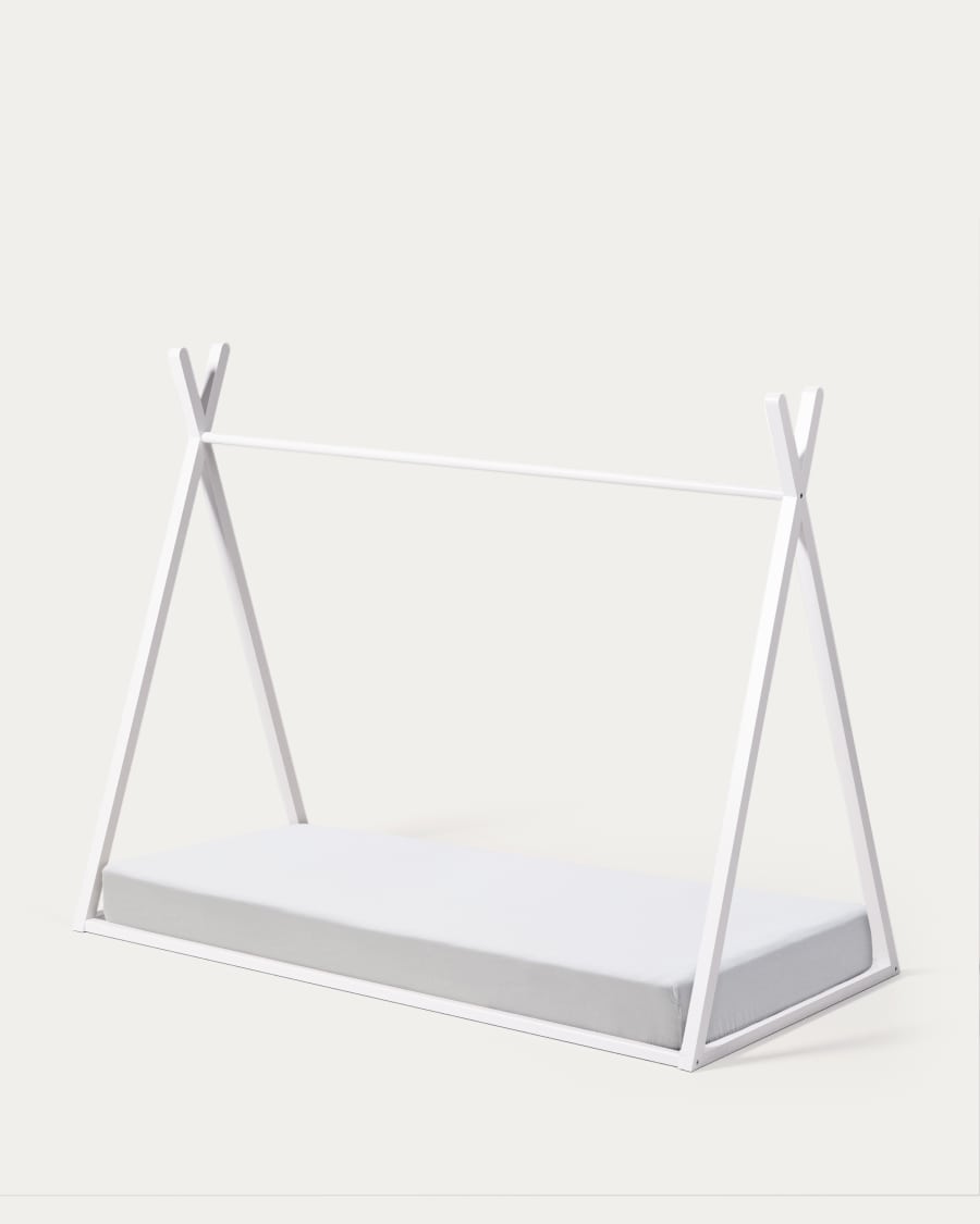 Κρεβάτι tipi Maralis, μασίφ ξύλο οξυάς σε λευκό φινίρισμα, για στρώμα 90x190εκ