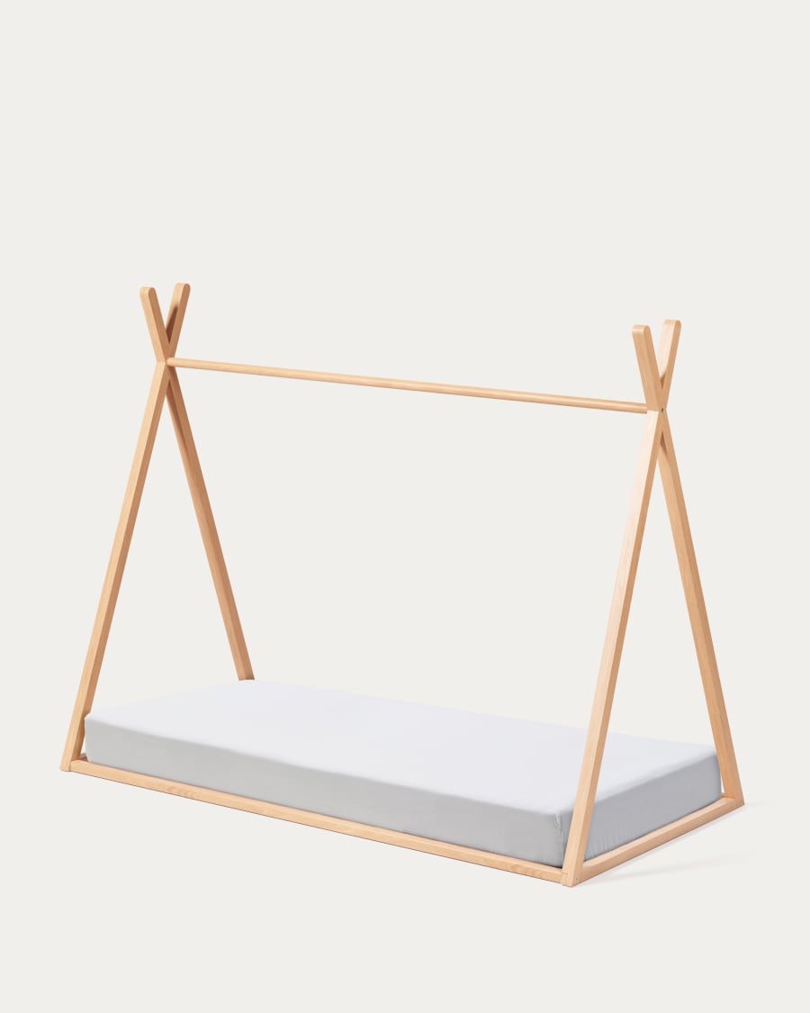 Lit tipi Maralis en bois de hêtre avec finition naturelle pour matelas de 90 x 190 cm
