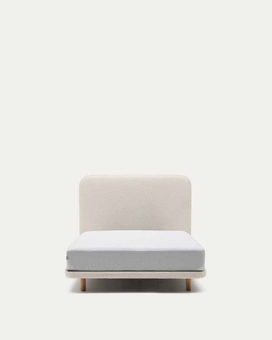 Cadre de lit déhoussable Odum en tissu micro bouclette beige et pieds en bois de hêtre 90 x 200 cm FSC Mix Credit