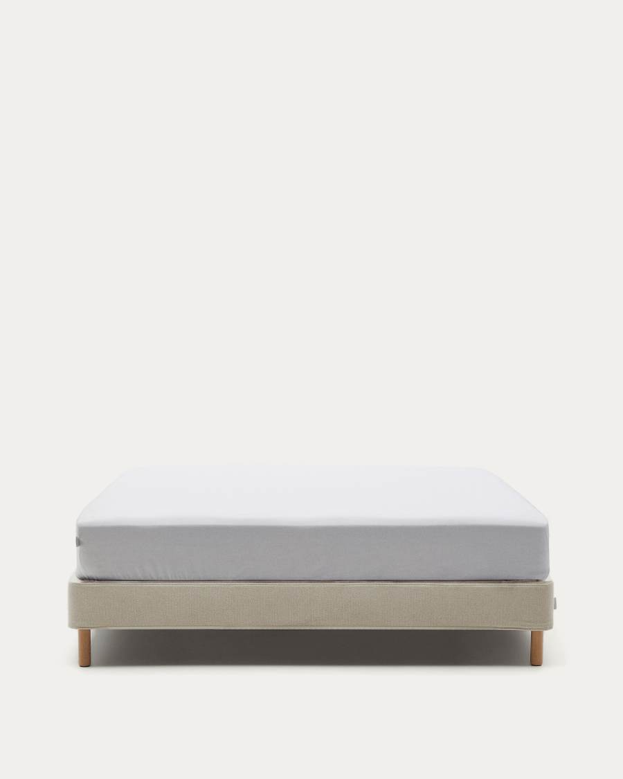 Ofelia base with ecru removable cover and solid beech wooden legs for a 160 x 200 cm mattress
