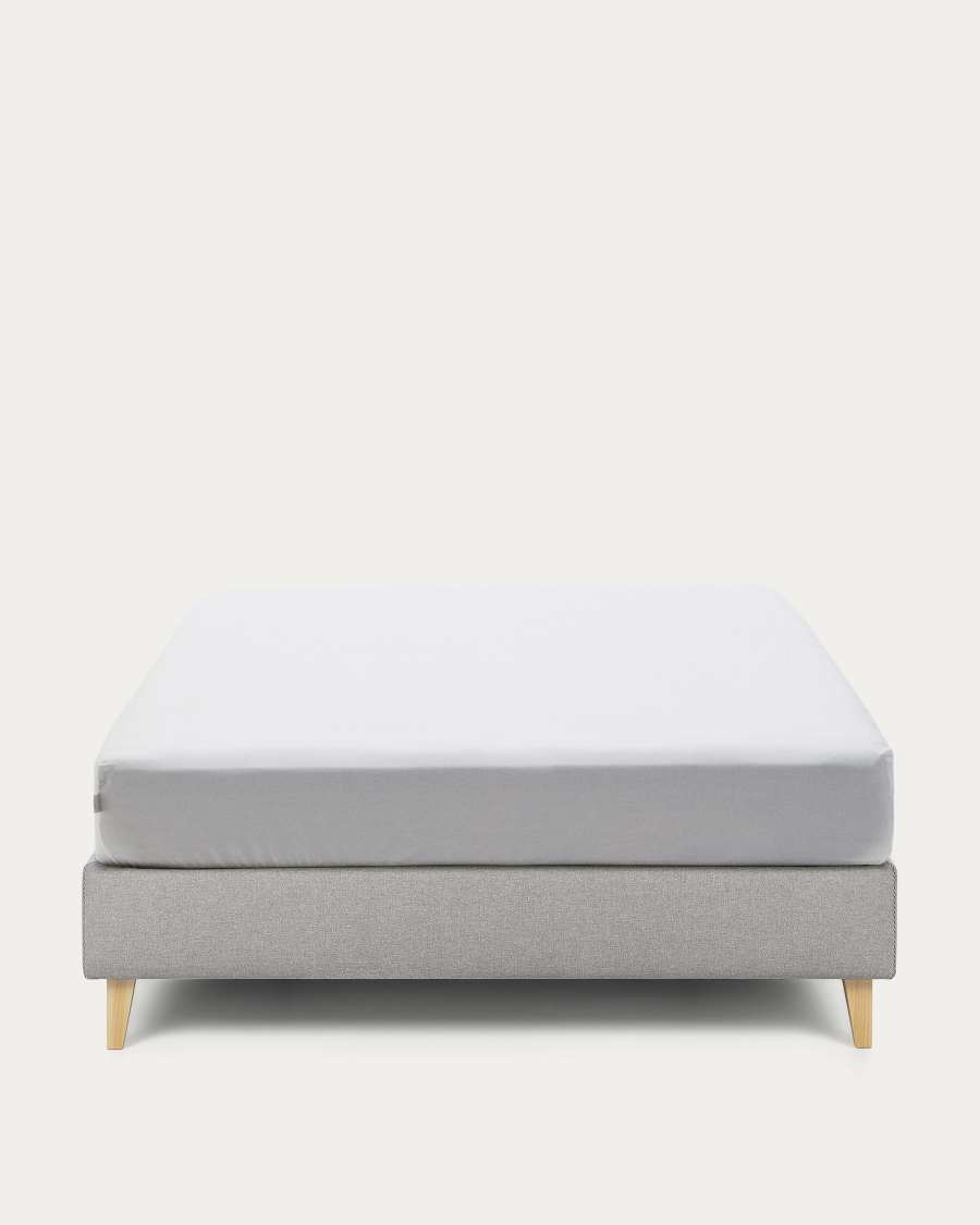Nikos tall bed base in grey with solid beech wood legs for a 150 x 190 cm mattress
