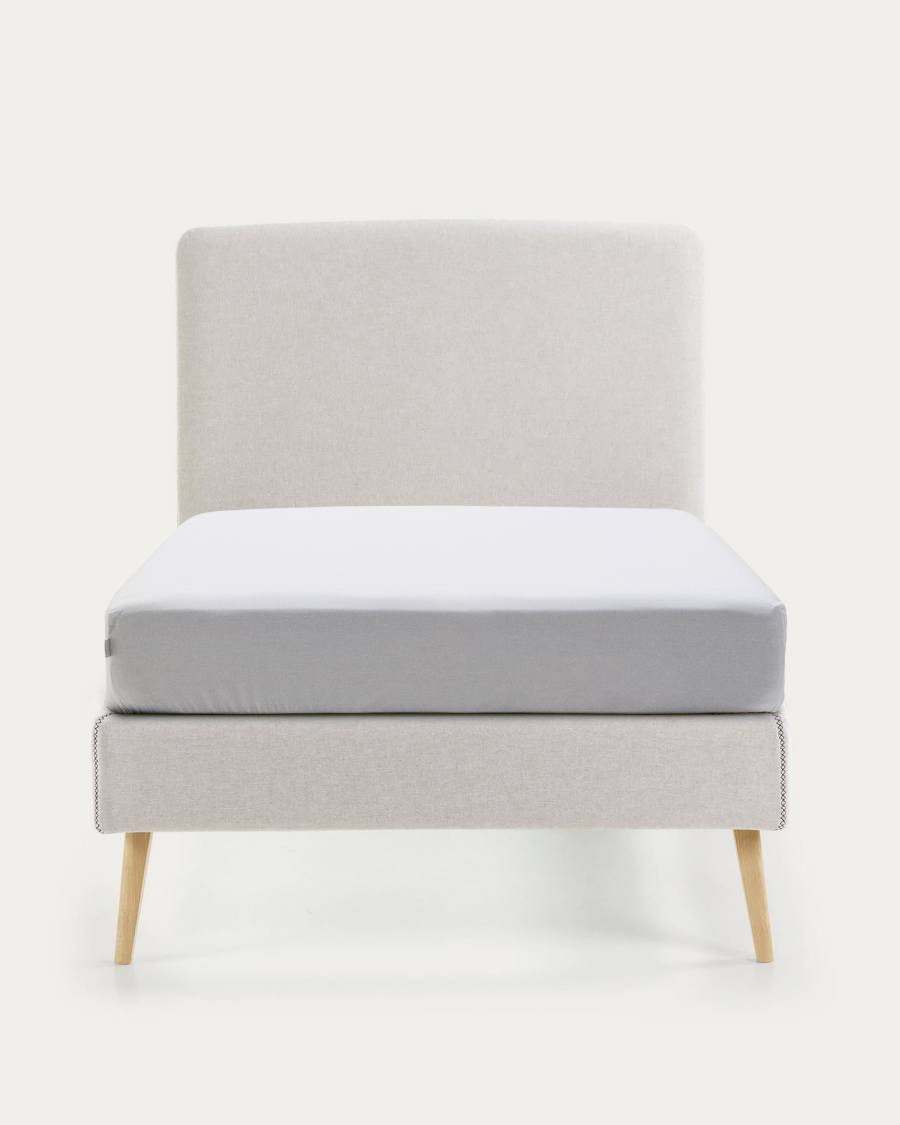 Dyla bed with removable cover in beige, with solid beech wood legs for a 90 x 190 cm mattress