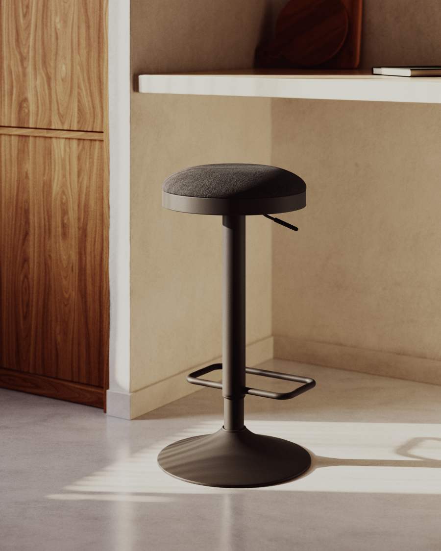 Zaib stool in black chenille and matt black steel height 63-84 cm FSC 100%