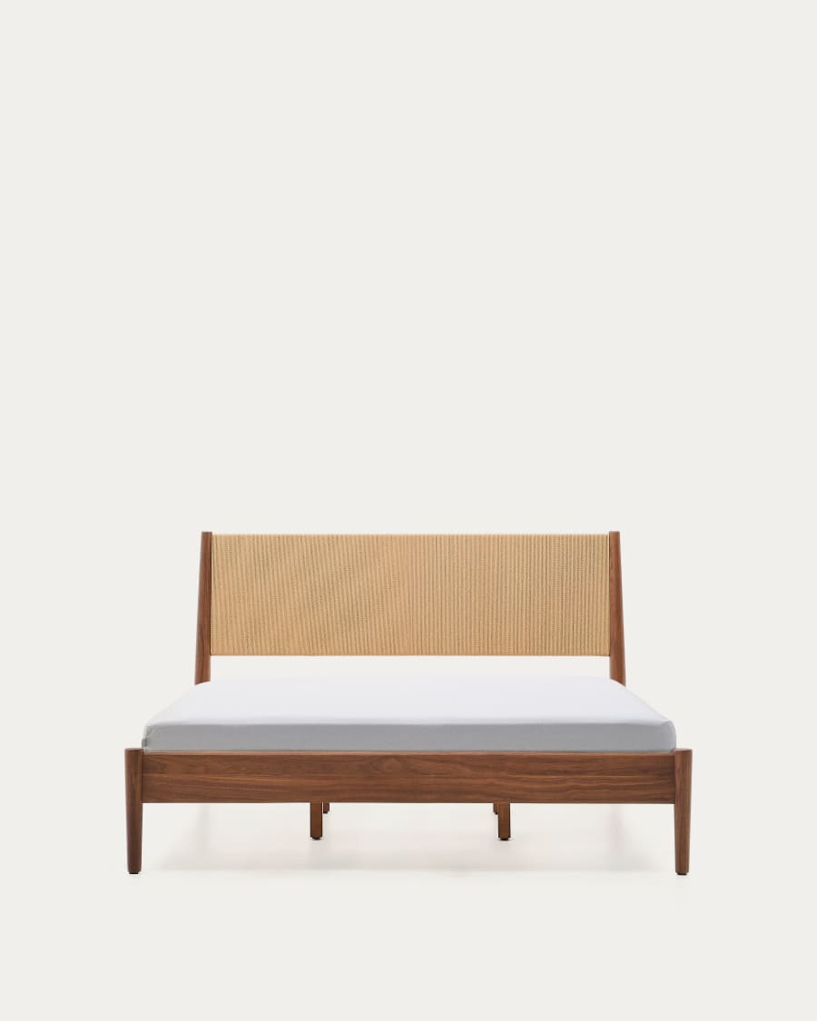 Elan bed in veneer and solid walnut wood with cord for mattress 152 x 203 cm FSC Mix Credit