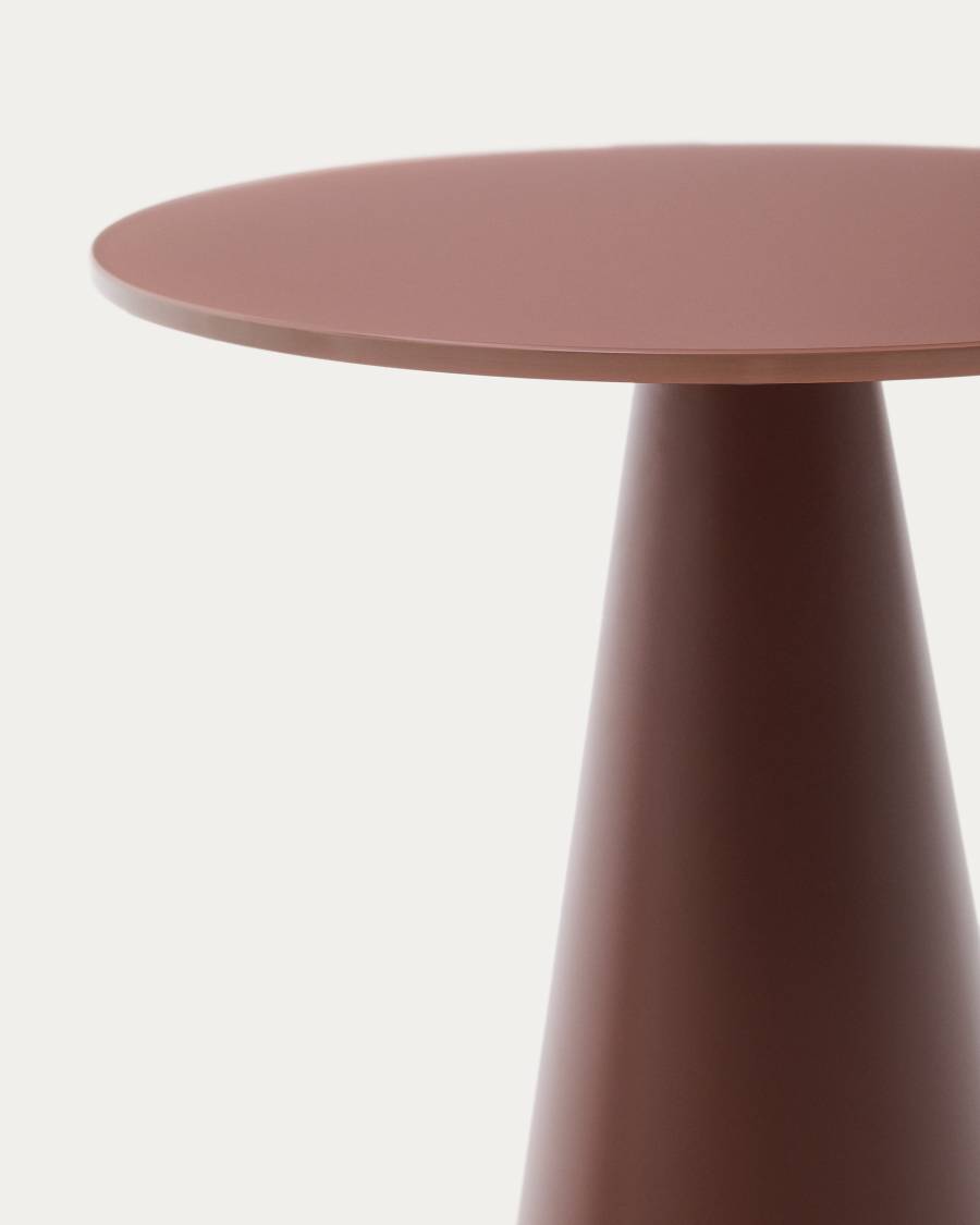 Wilshire side table with frosted tempered glass and matt terracotta painted steel finish Ø35cm