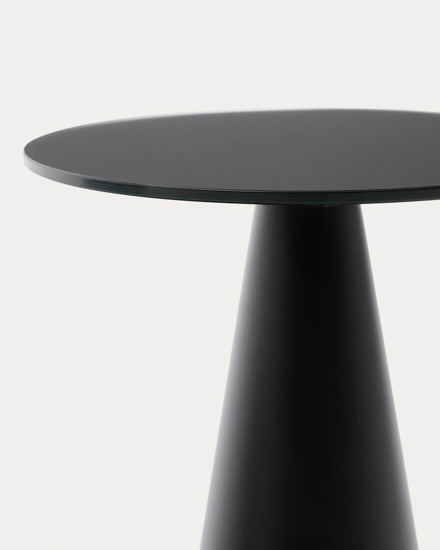 Wilshire side table with frosted tempered glass and steel with matt black painted finish Ø35cm