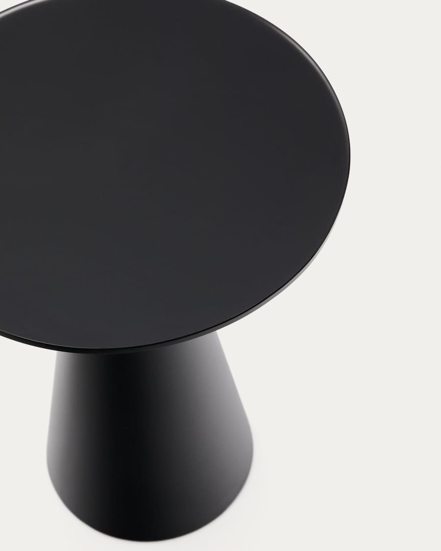 Wilshire side table with frosted tempered glass and steel with matt black painted finish Ø35cm