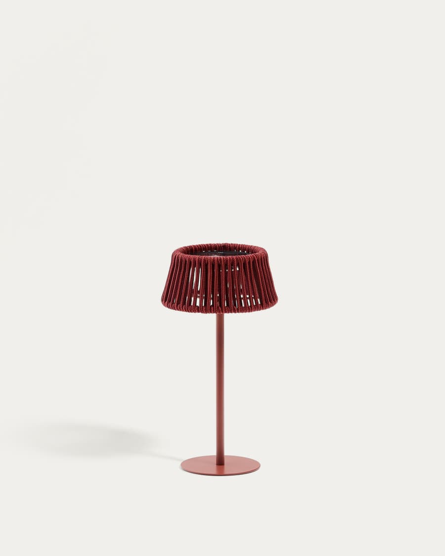 Aldet outdoor solar table lamp in terracotta mottled rope cord with terracotta metal stand