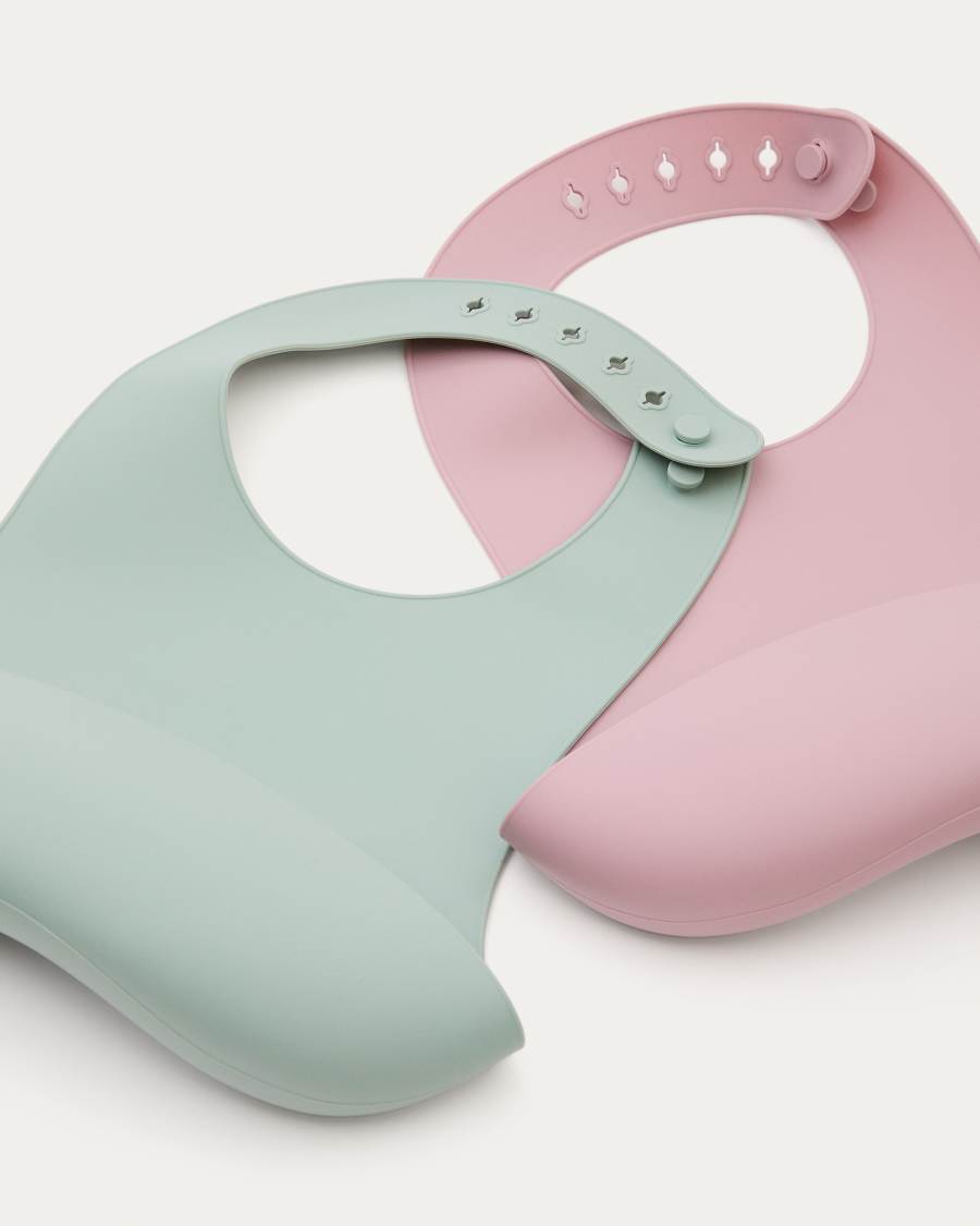 Set Lili aus 2 Lätzchen aus Silikon rosa und türkis