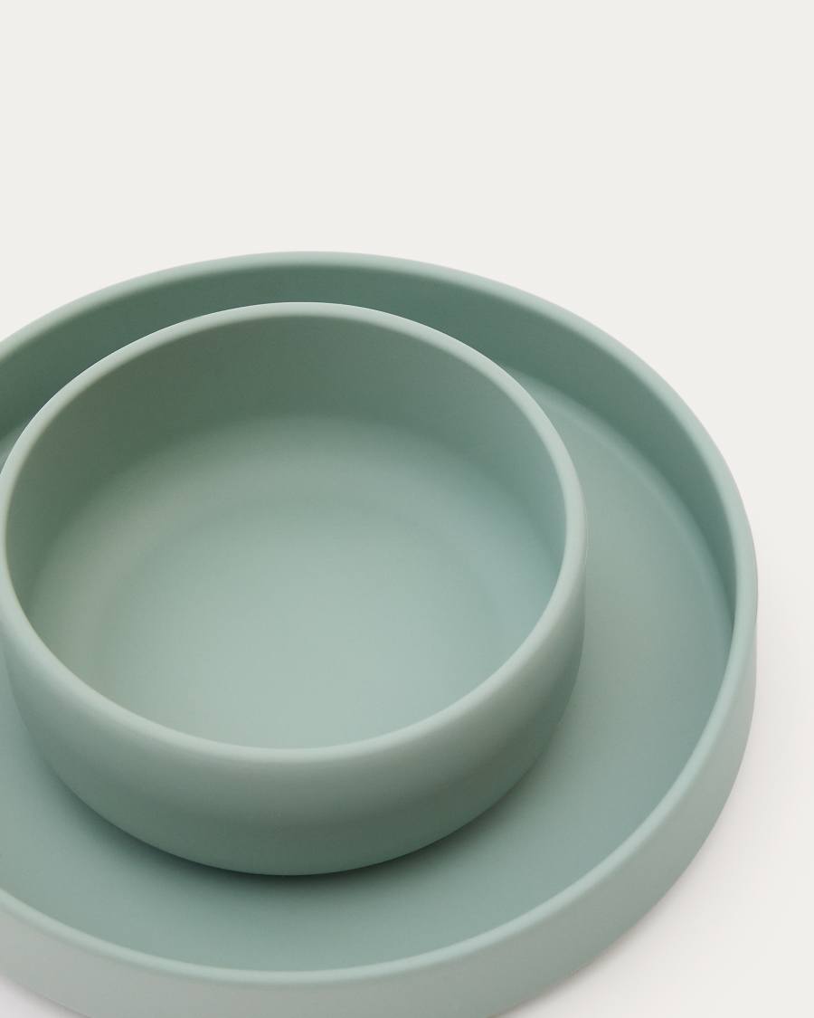 Set Lili piatto e ciotola in silicone turchese